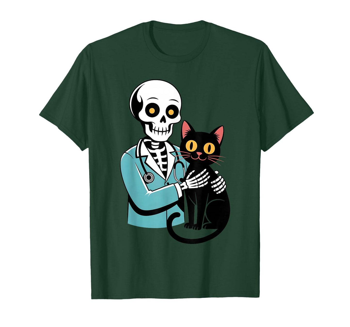 Skeleton Hugging Cat Funny Vet Cat Lover Halloween Men Women T-Shirt