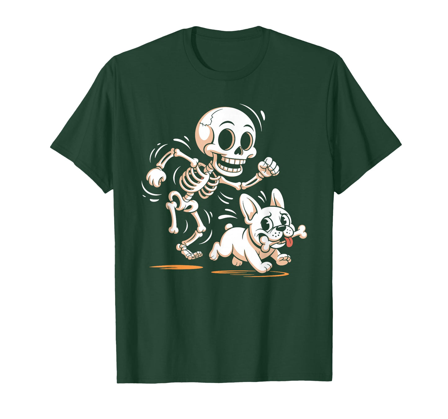 Funny Halloween Dog Skeleton Chasing French Bulldog T-Shirt