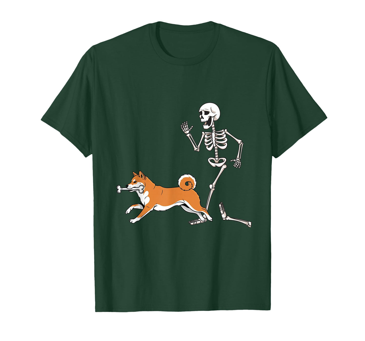 Funny Halloween Shiba Inu and Skeleton T-Shirt
