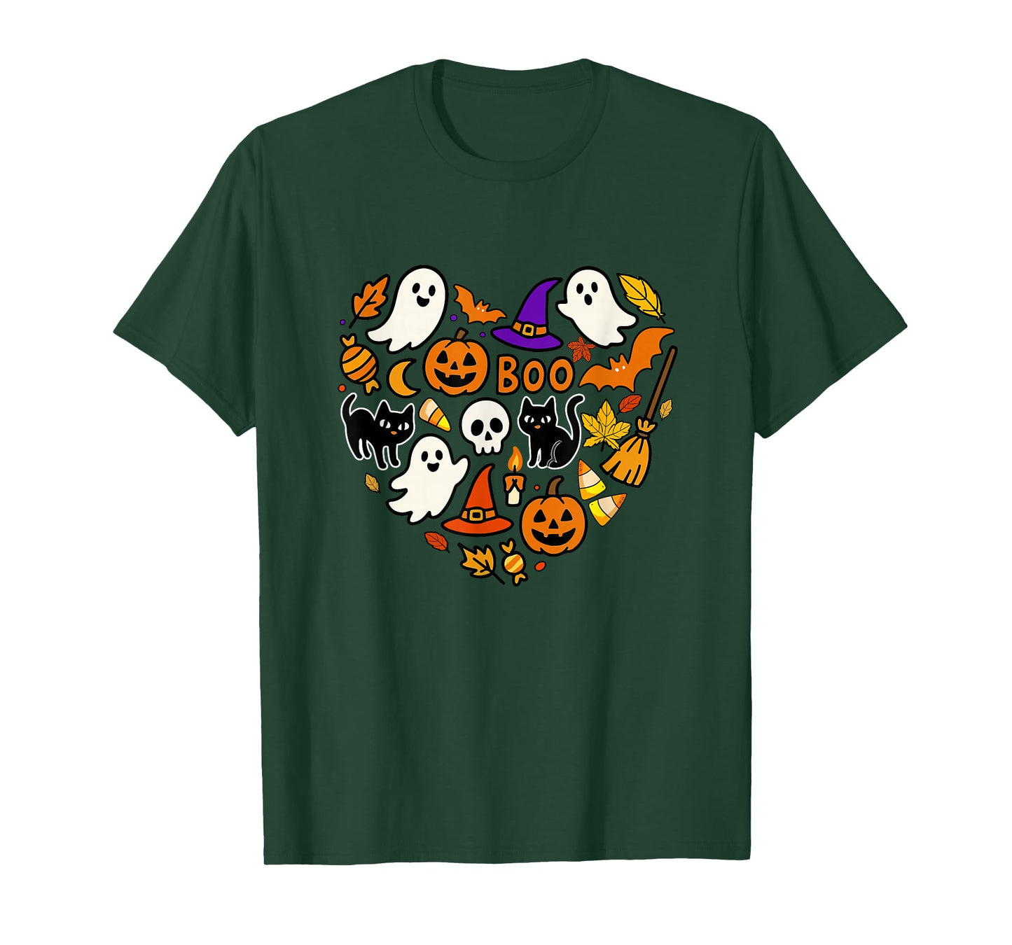 Group Cats Boo Ghosts Candy Corns Halloween Heart Shape T-Shirt