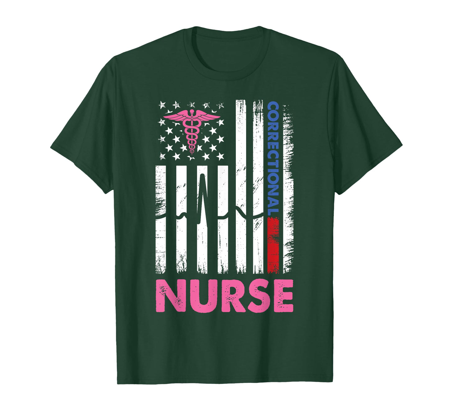 Funny Nurse Correctional American USA Flag Nurses heartbeat T-Shirt