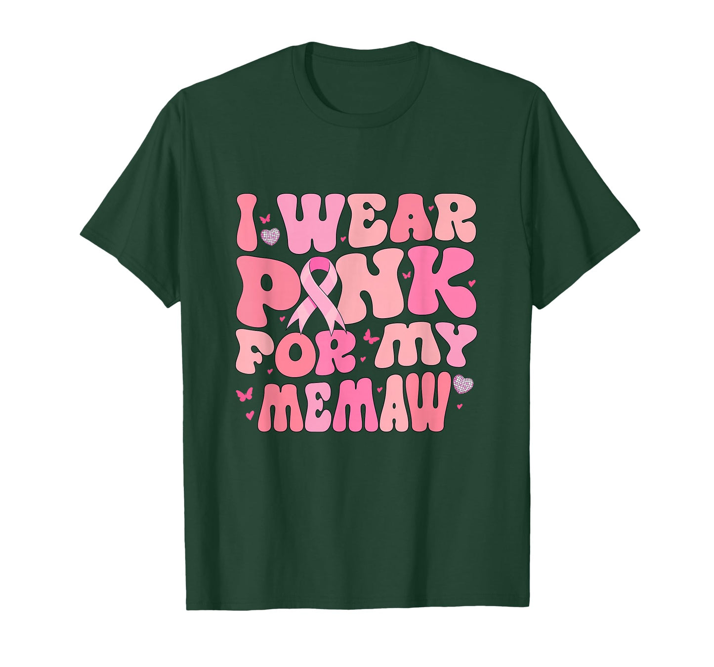 Groovy I Wear Pink For My Memaw Breast Cancer Awareness T-Shirt