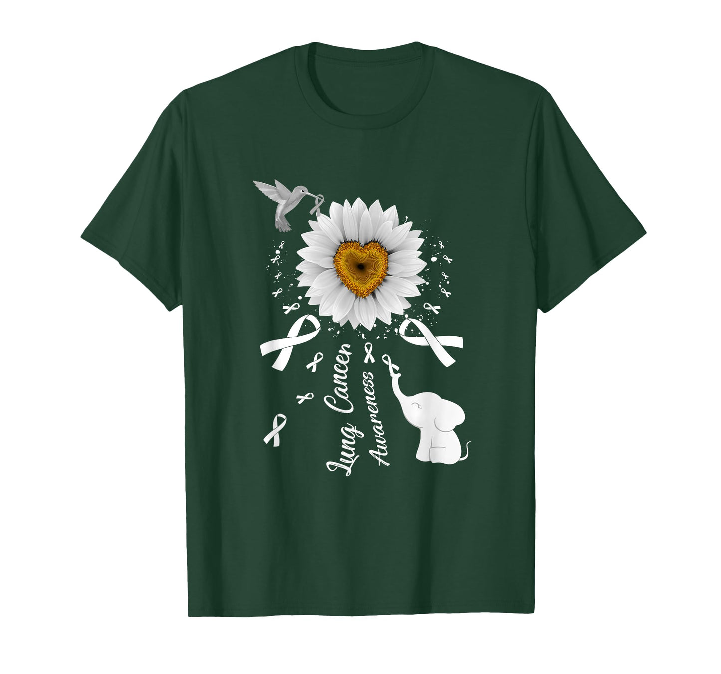 Sunflower Hummingbird Elephant Lung Cancer Awareness T-Shirt