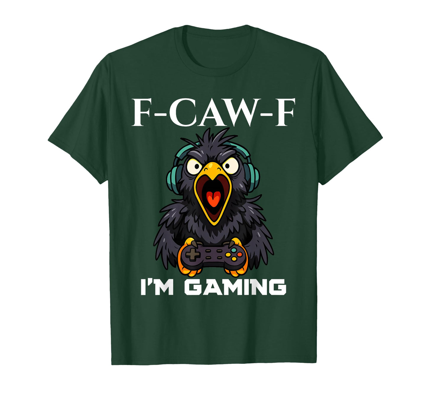 F-CAW-F Funny Crow Gamer Playing Video Game FCAWF Gaming T-Shirt
