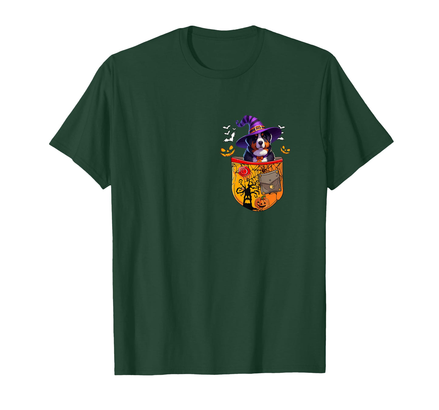 Bernese Mountain As Witch in Pocket Halloween Dog Owner T-Shirt