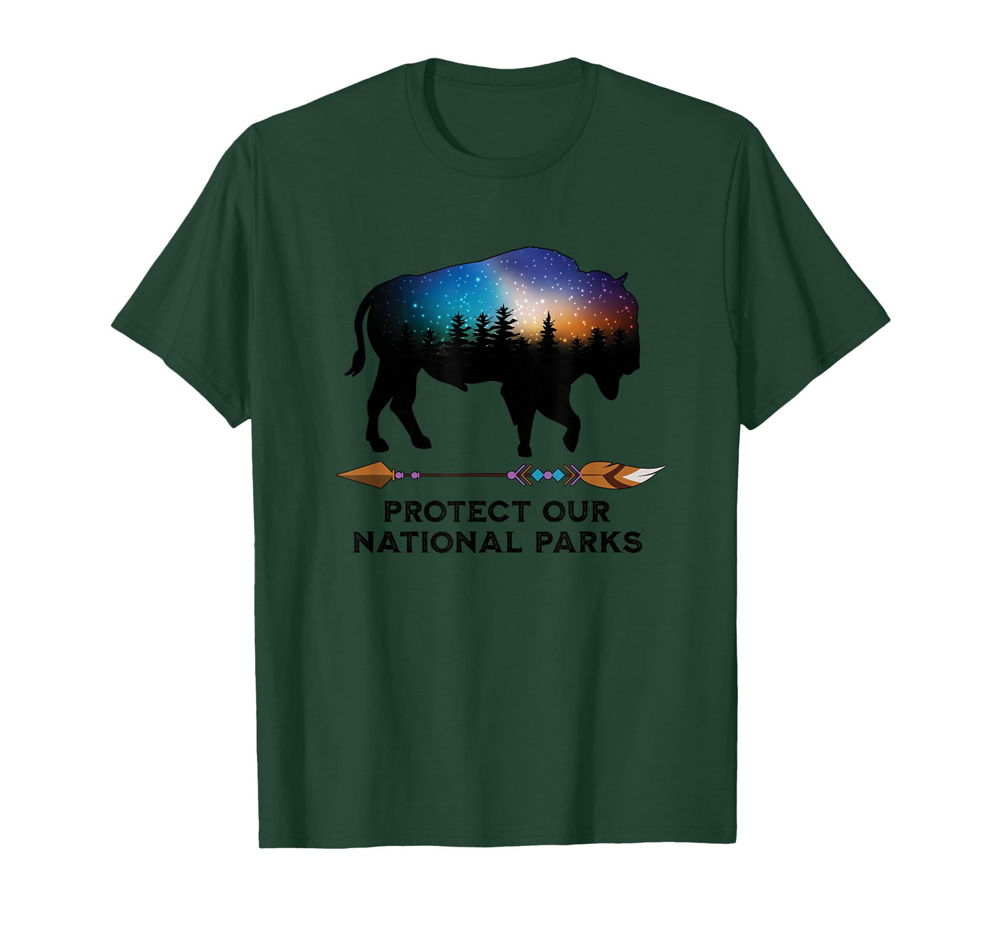Save Our National Parks Vintage Bison Forest Starscape T-Shirt