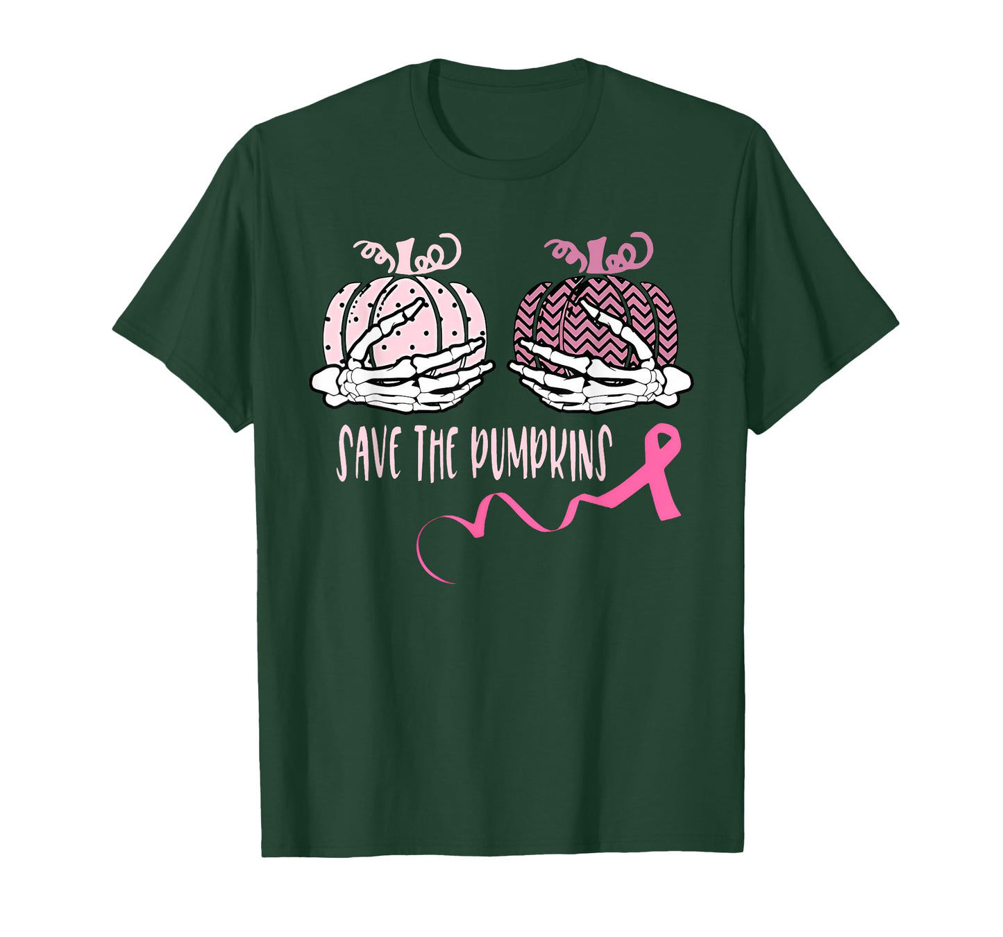 Save The Pumpkins Breast Cancer Awareness Skeleton Halloween T-Shirt