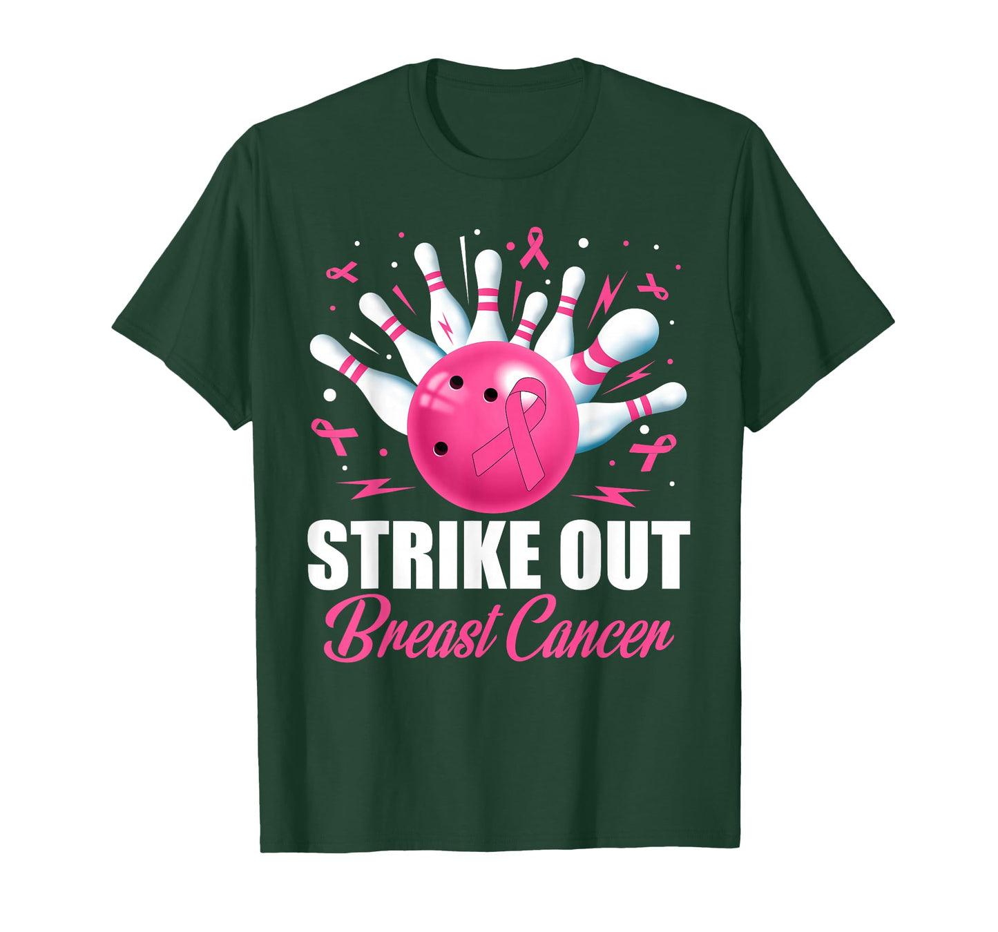 Strike Out Bowling Ball Pins Breast Cancer Pink Ribbon Women T-Shirt