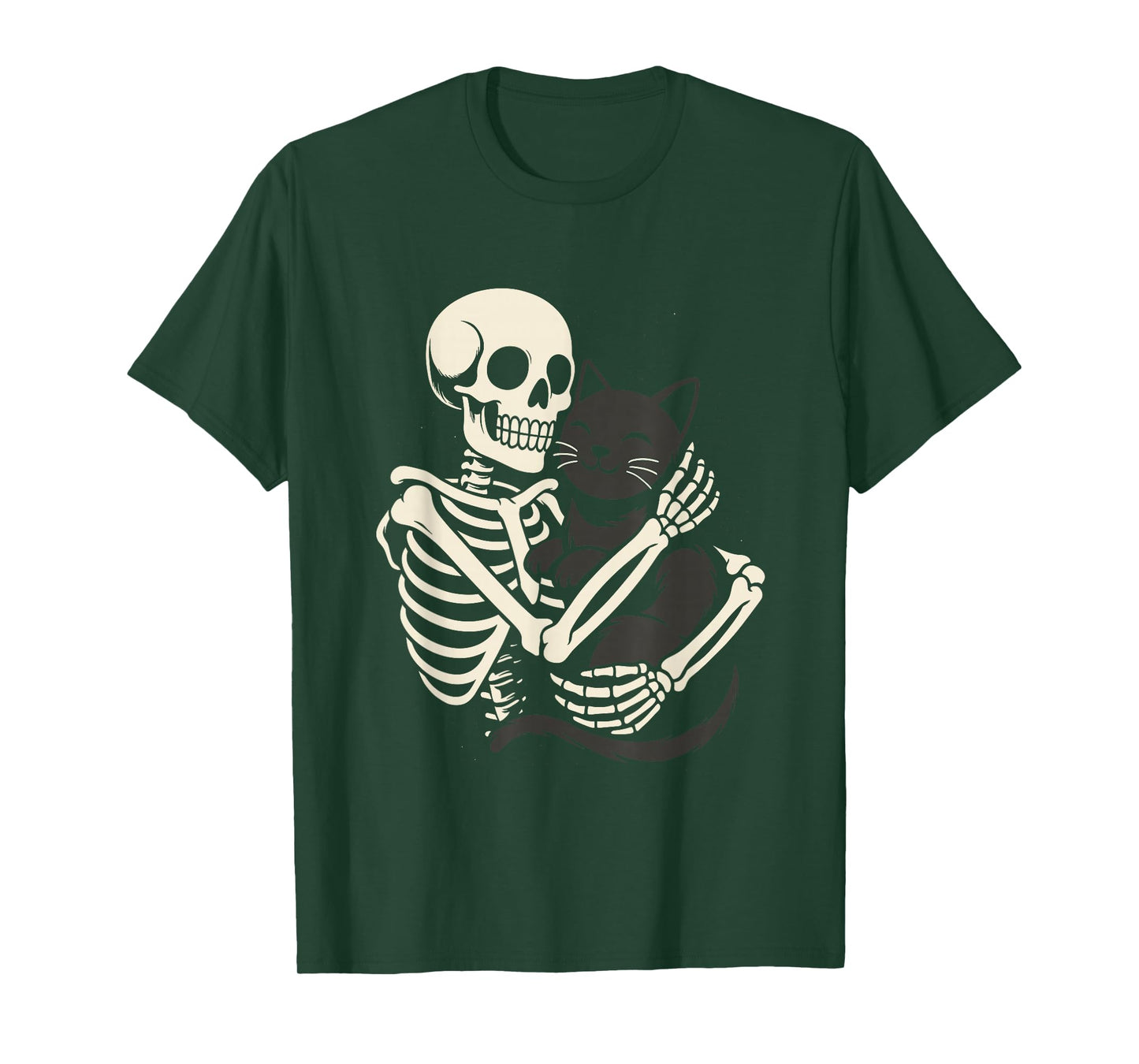 Skeleton Hugging Cat Funny Halloween Spooky Outfit T-Shirt