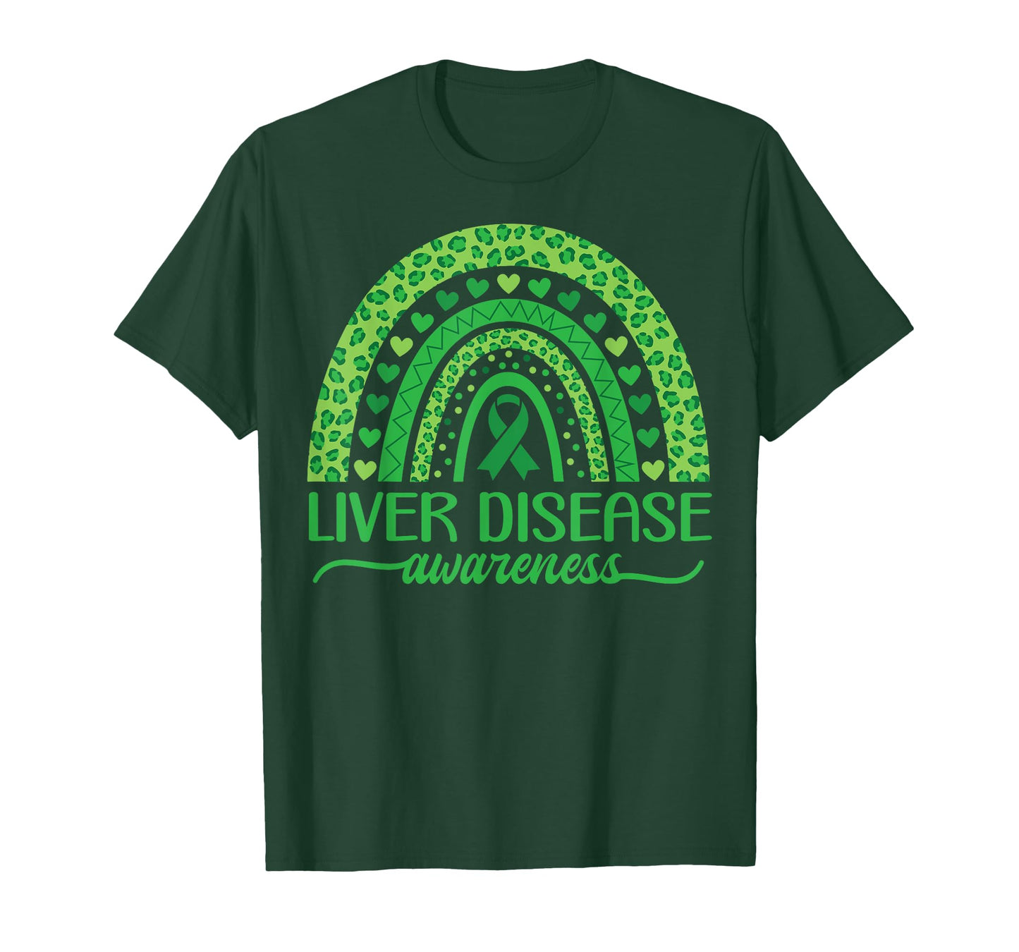 Boho Rainbow Liver Cancer Awareness with Green Ribbon T-Shirt