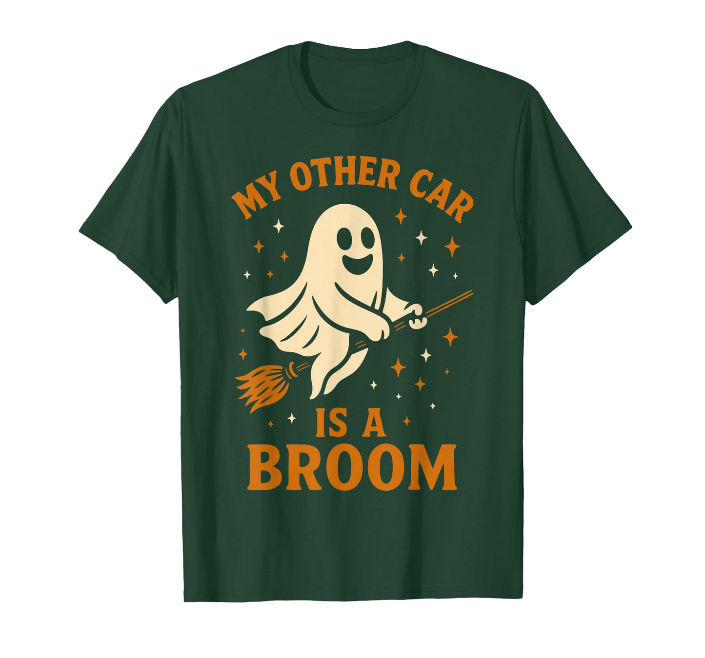 Ghost Riding Broom Funny Spooky Season Cute Halloween T-Shirt