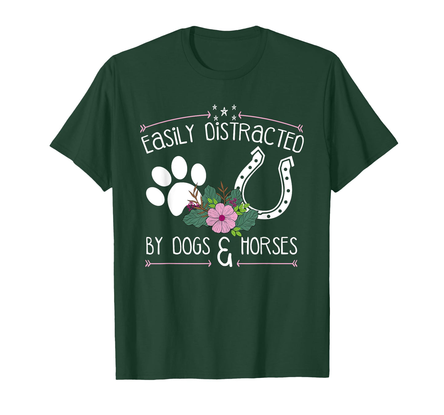 Easily Distracted By Dogs And Horses Funny Farm Animal Lover T-Shirt