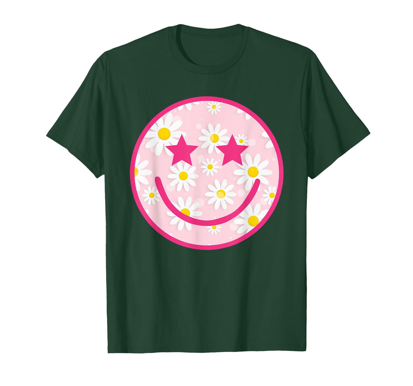 Funny Pink Happy Face Daisy Flower Smile Face Trendy T-Shirt