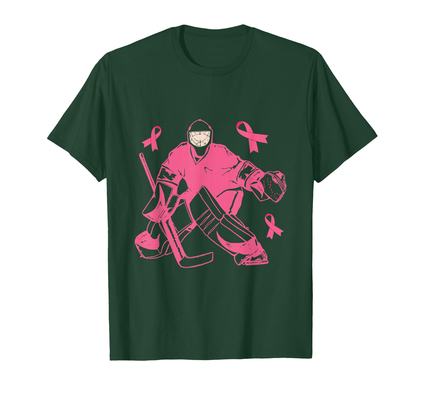 Ice Hockey Keeper Pink Ribbon Breast Cancer Awareness T-Shirt