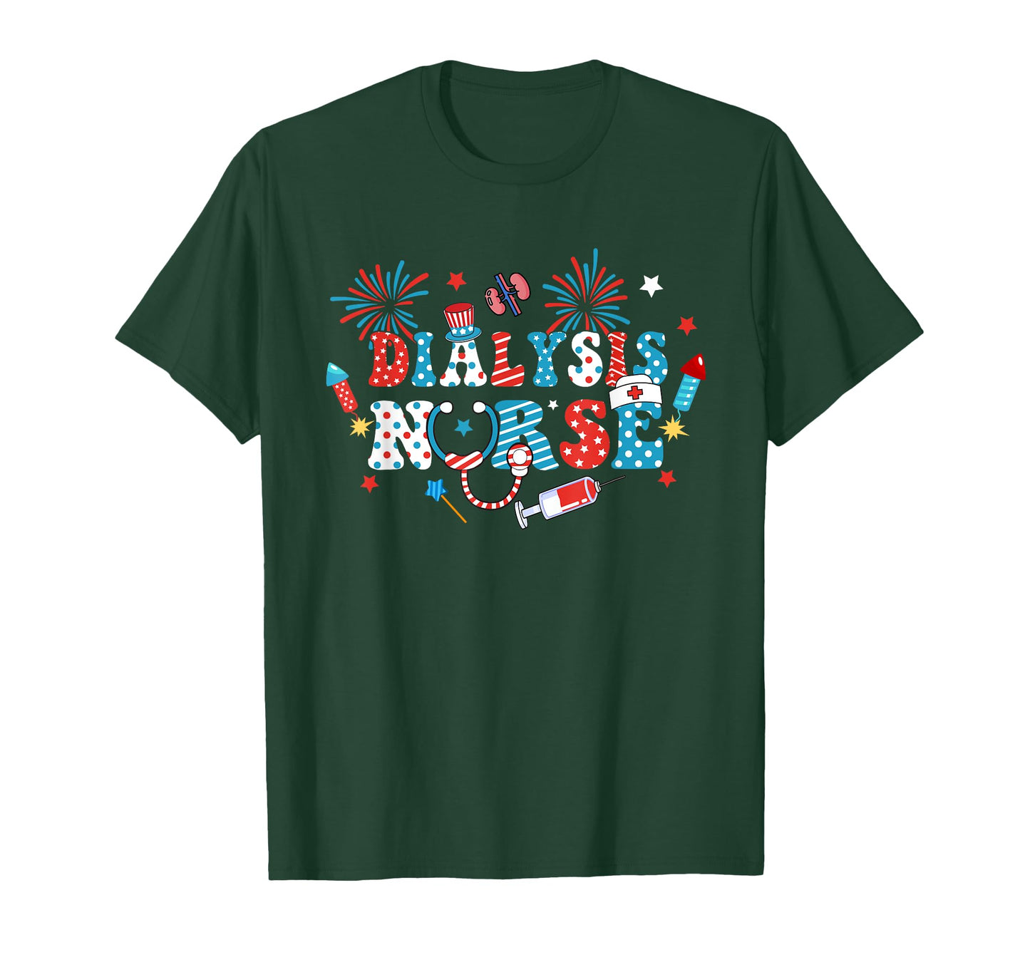 America USA Fireworks Dialysis Nurse 4th Of July Women Men T-Shirt