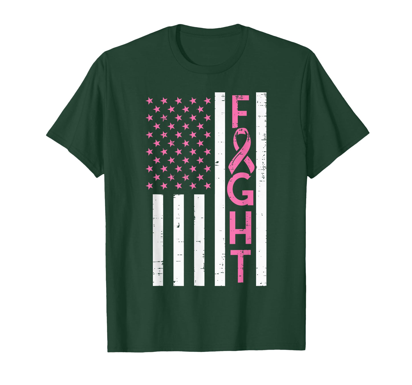 US Flag Pink Ribbon Fight Breast Cancer Awareness Patriotic T-Shirt