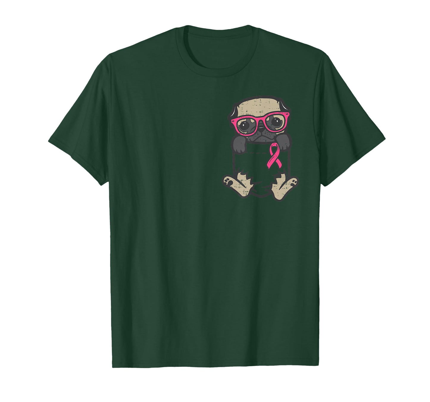 Pocket Pug Dog Pink Ribbon Breast Cancer Awareness Dog T-Shirt