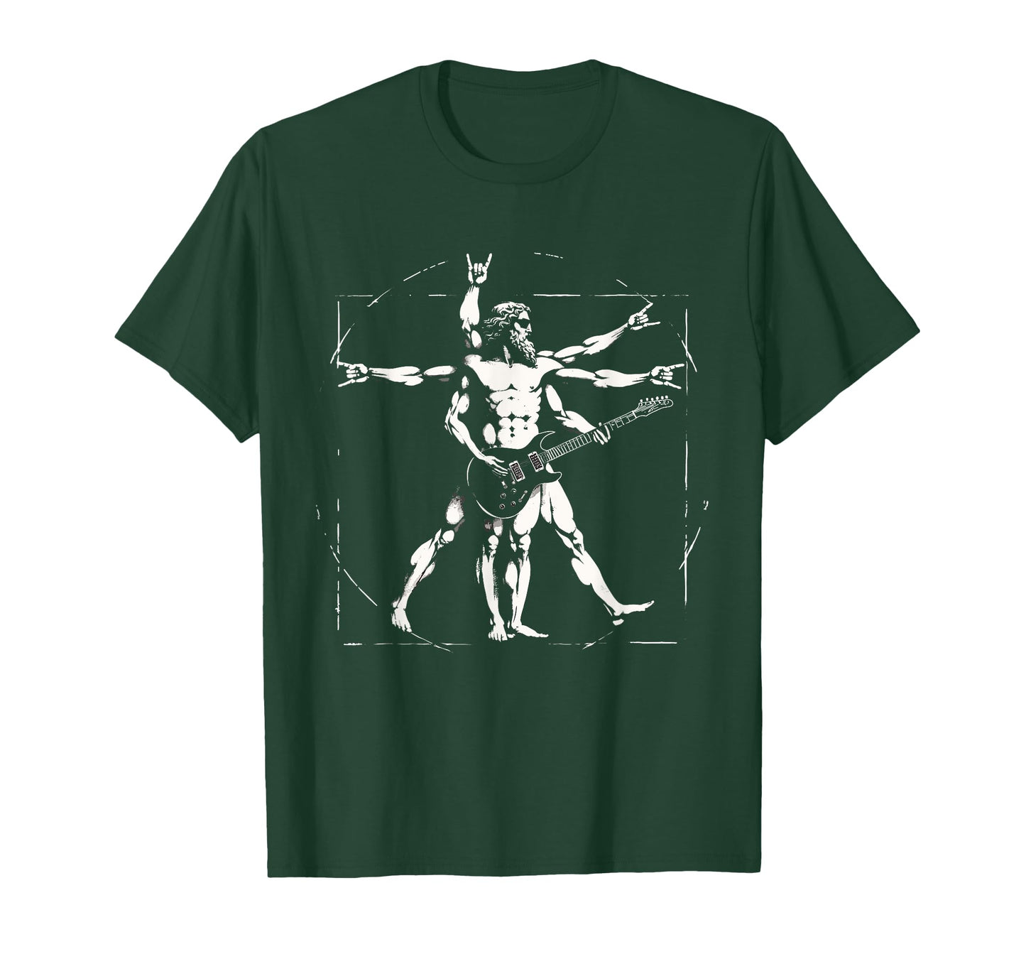 Retro Vitruvian Man Guitar Rock Men Women Funny Guitar T-Shirt