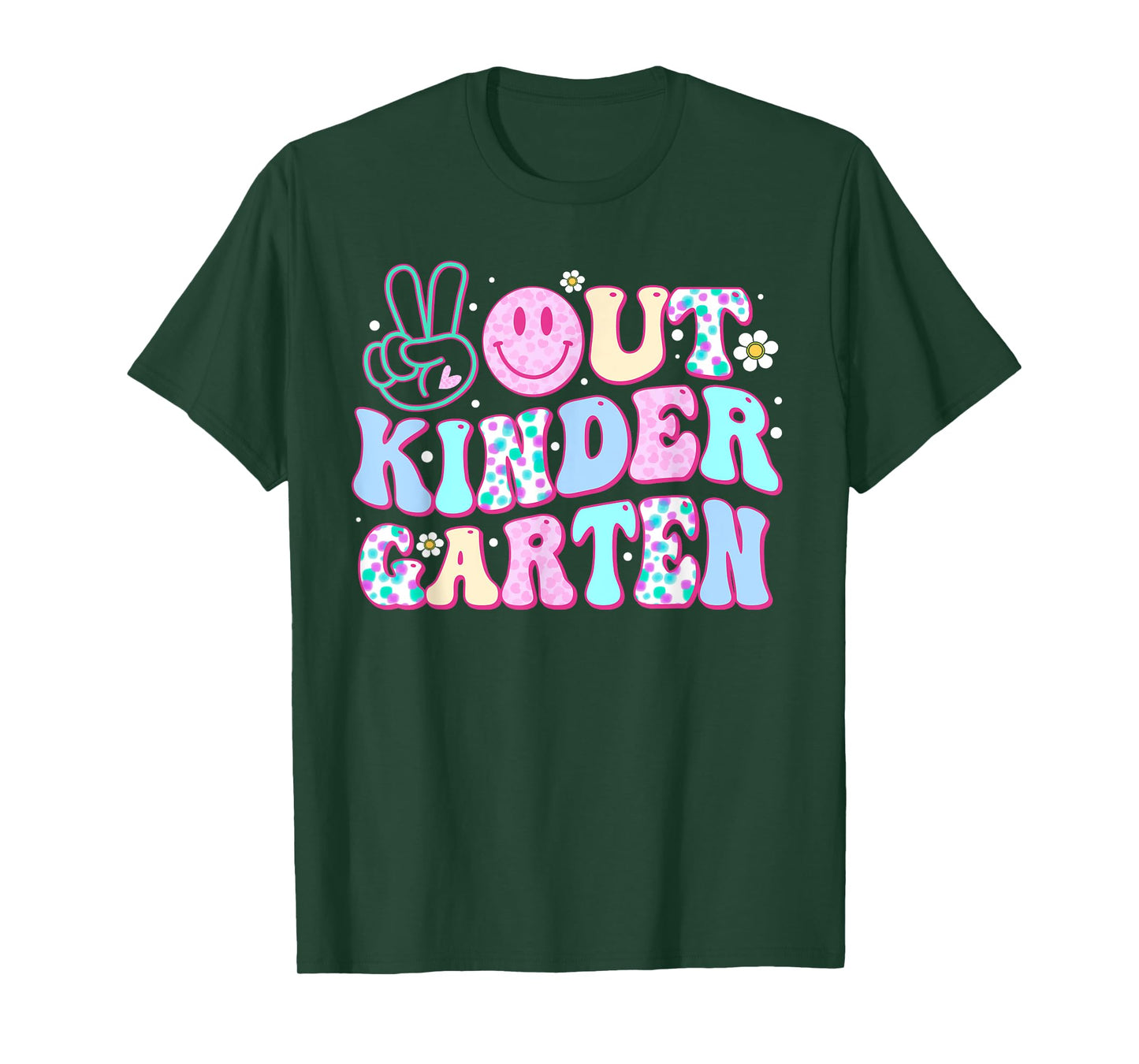 Peace Out Kindergarten Last Day Of School Groovy Boys Girls T-Shirt