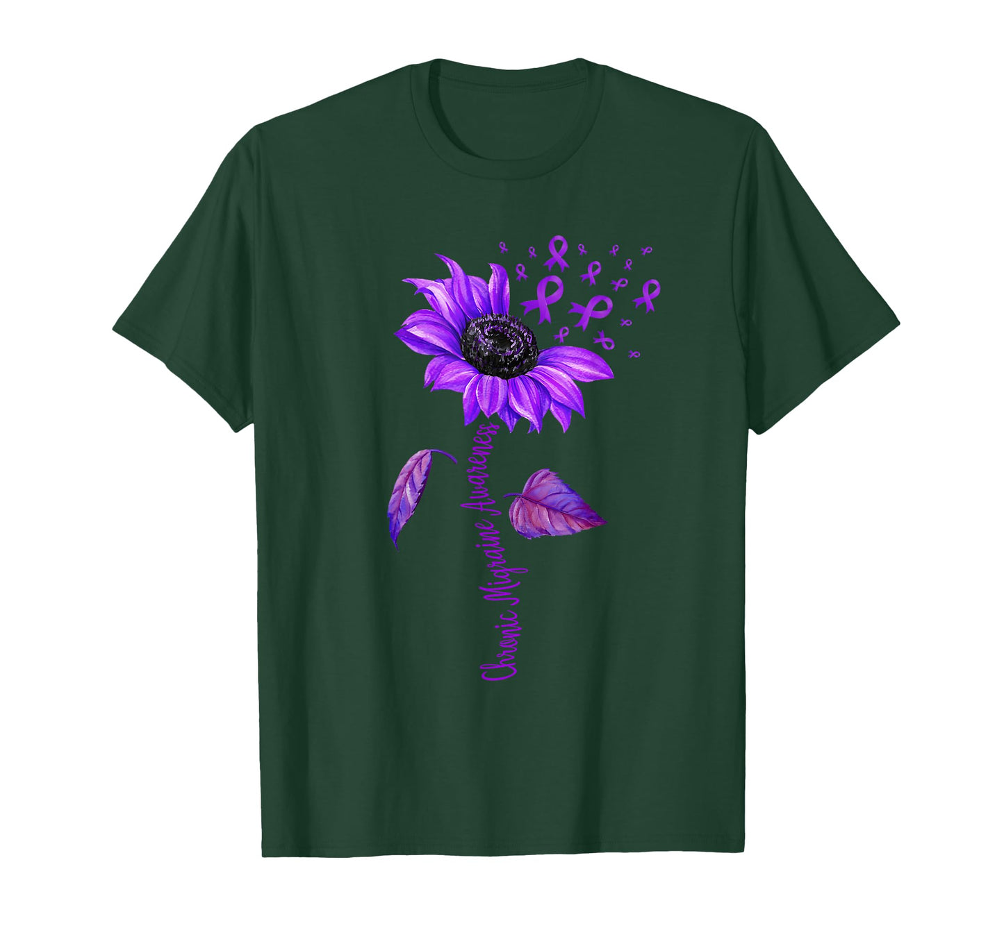 Chronic Migraine Awareness Month Sunflower Purple Ribbon T-Shirt