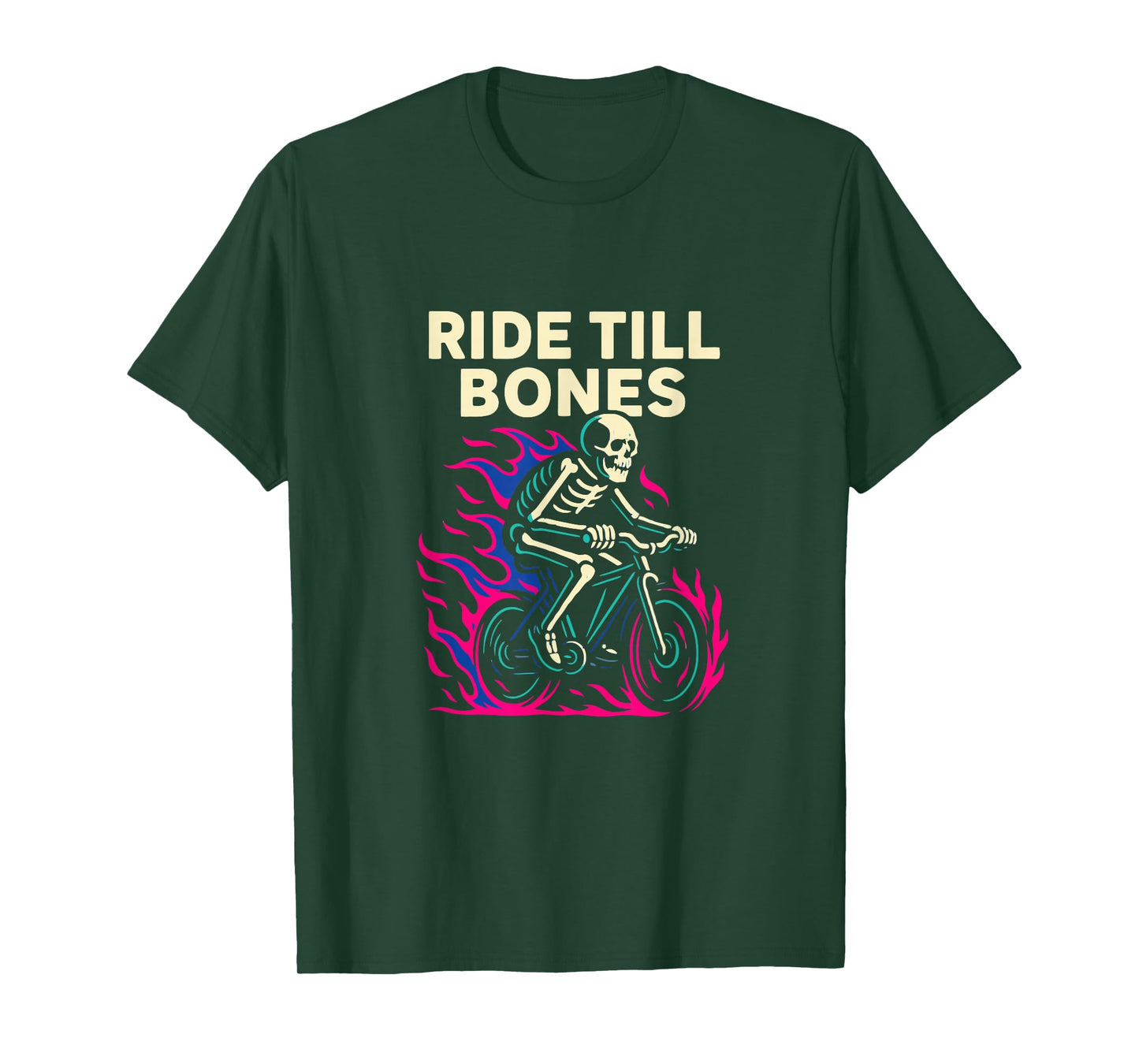 Ride Till Bones Skeleton Cycling Skull Biker Graphic T-Shirt