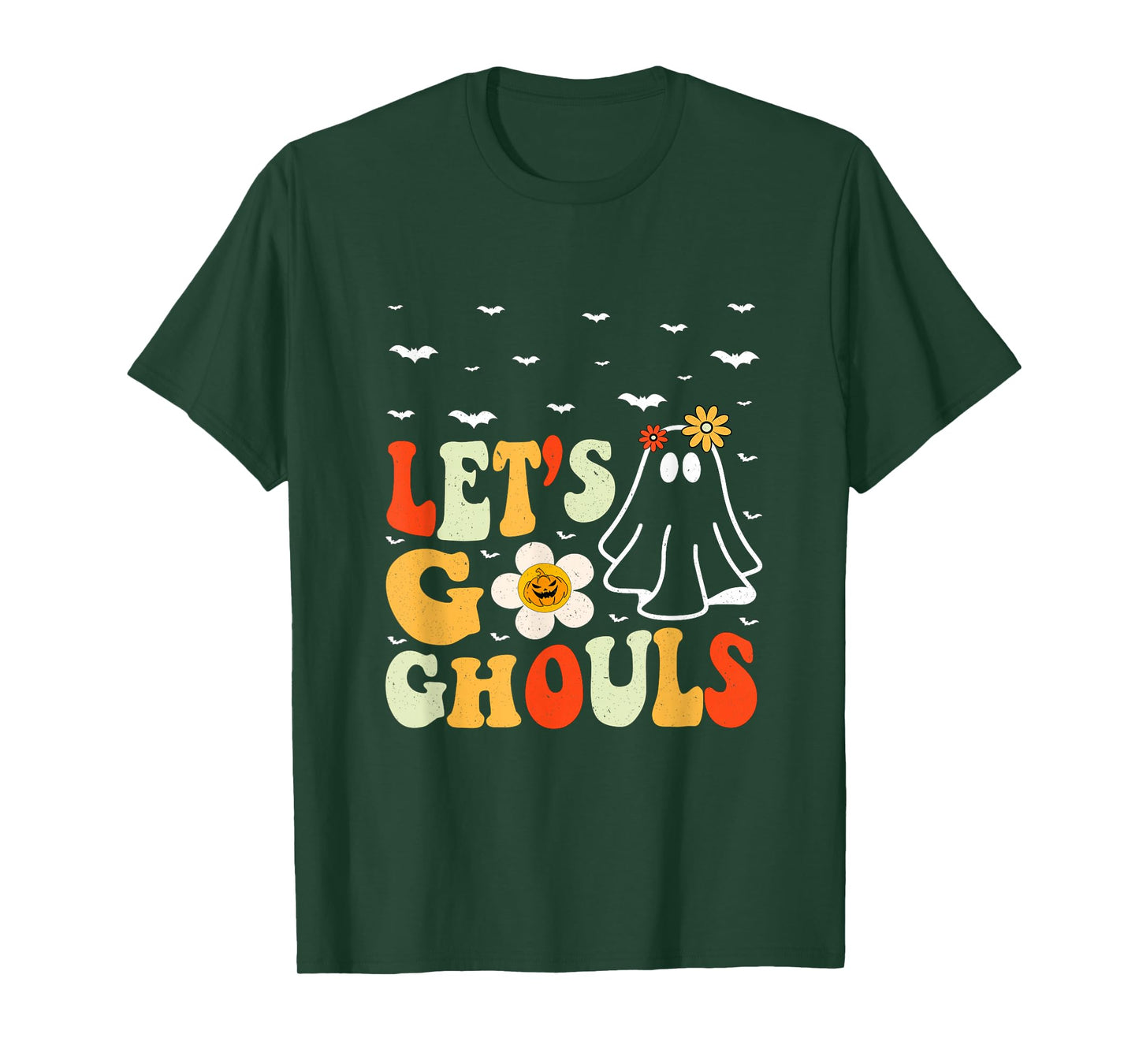 Halloween Lets Go Ghouls Ghost Retro Costume Women Girl Kids T-Shirt