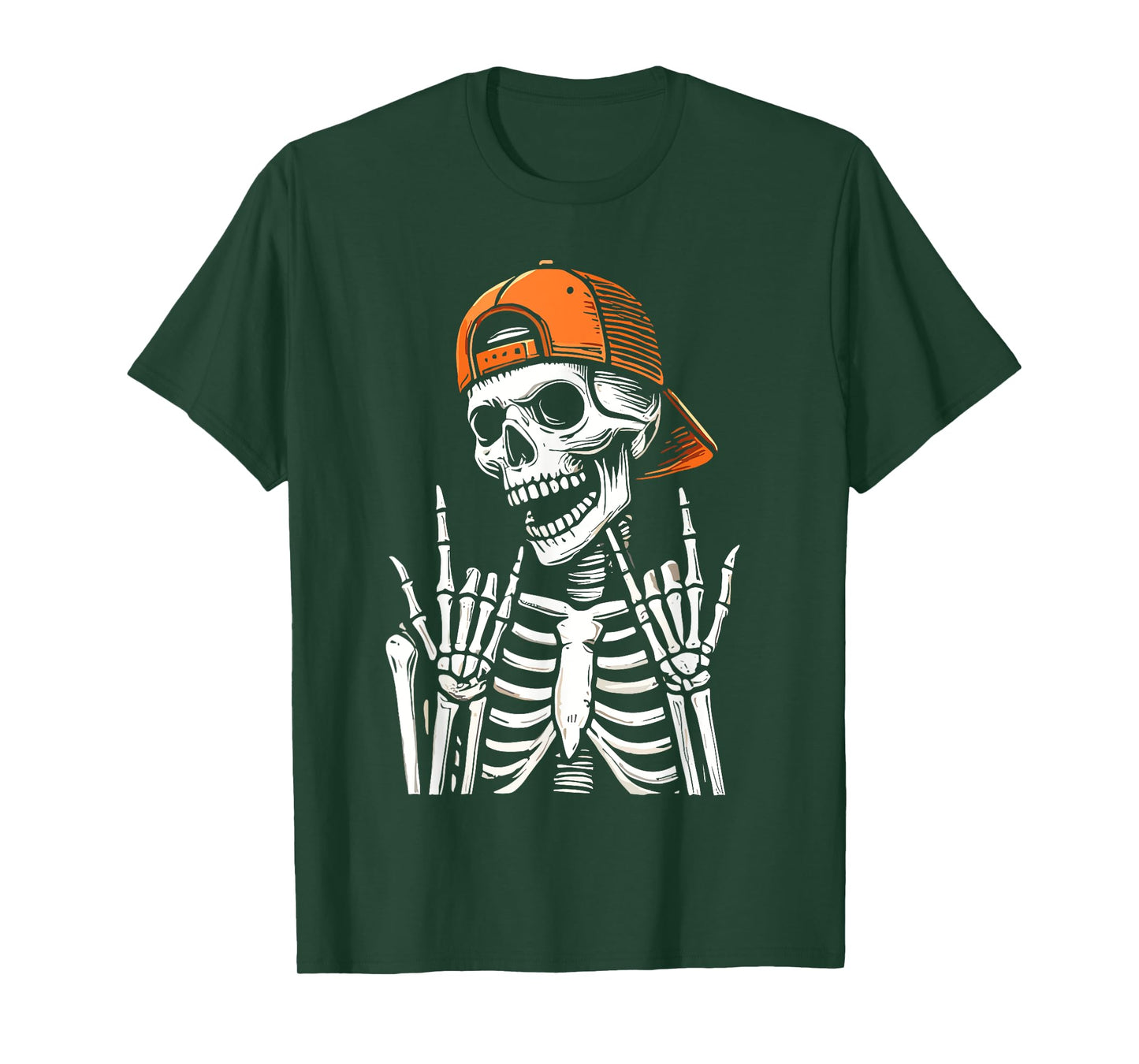Halloween Rocker Skeleton Cap Skater T-Shirt