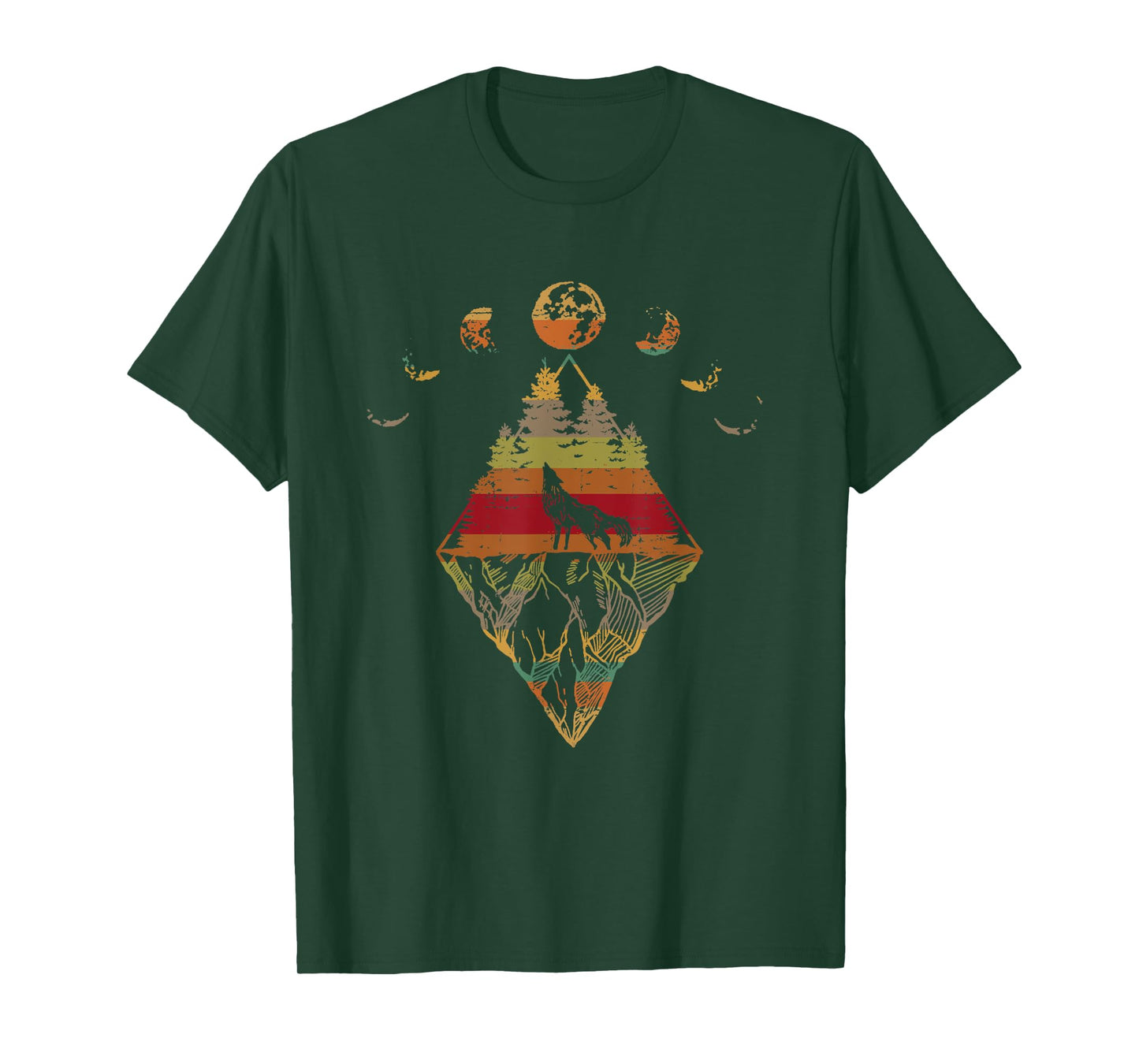 Howling Wolf Phases Of The Moon Retro T-Shirt