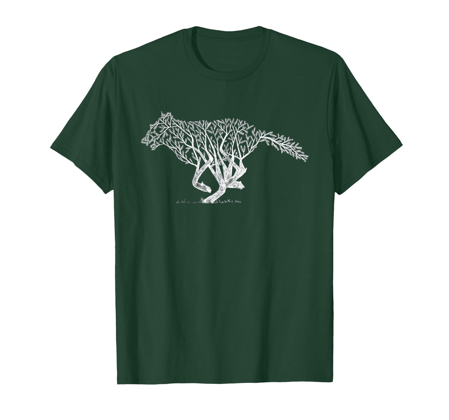 Retro Nature-Inspired Wildlife Tree Branch Running Wild Wolf T-Shirt