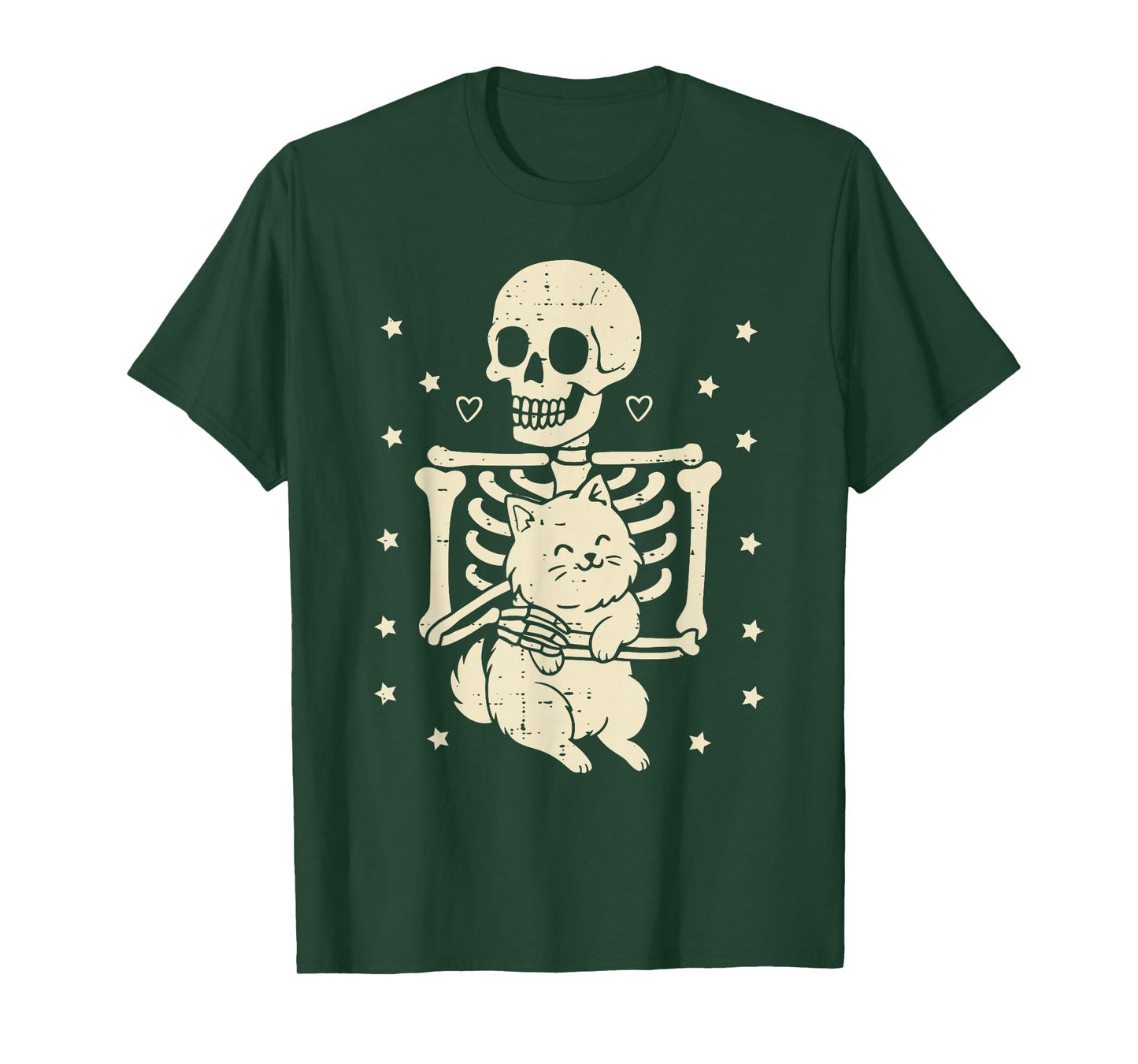Skeleton Hugging Cat Funny Halloween Spooky Outfit T-Shirt