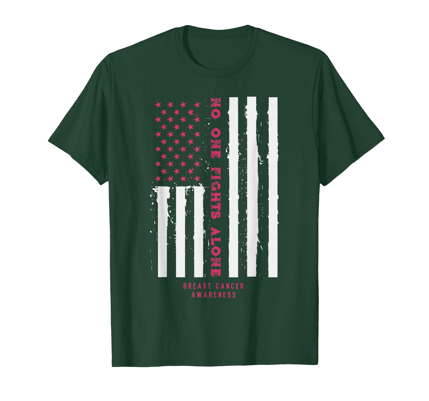 No One Fights Alone USA Flag Breast Cancer Awareness Gift T-Shirt