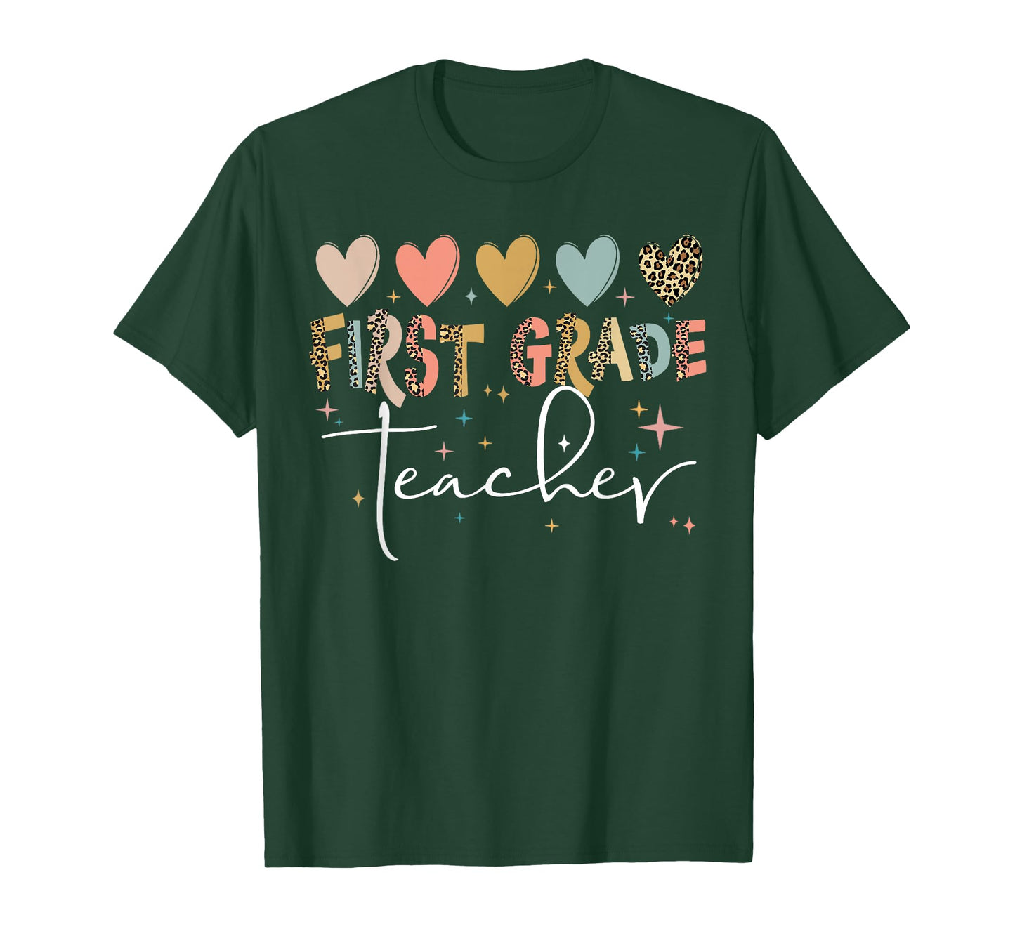 First Grade Teacher Shirt Cute Heart Leopard Back to School T-Shirt for Men Women Kids