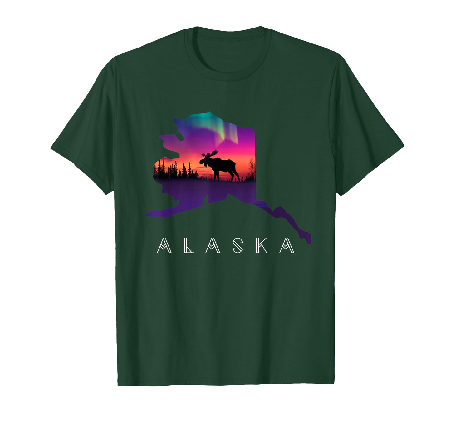 Alaska Moose Aurora Borealis - Alaska State & Landscape T-Shirt