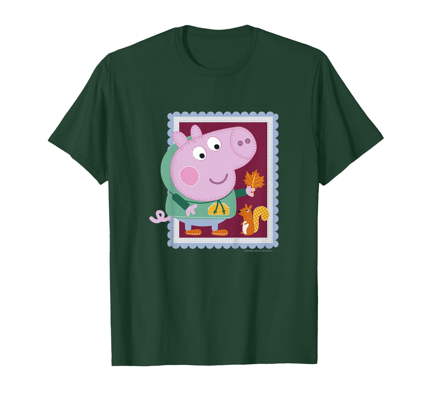 Kids Peppa Pig George & Squirrel Autumn Season Embroidered Stamp T-Shirt