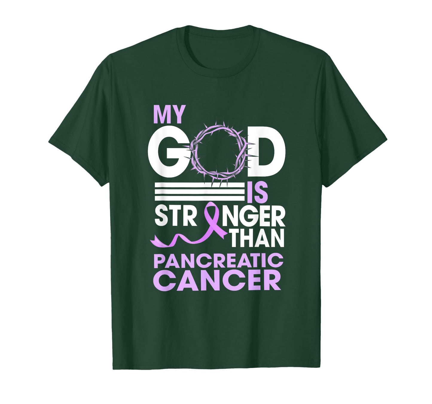 My God Is Stronger Than Pancreatic Cancer Awareness Ribbon T-Shirt