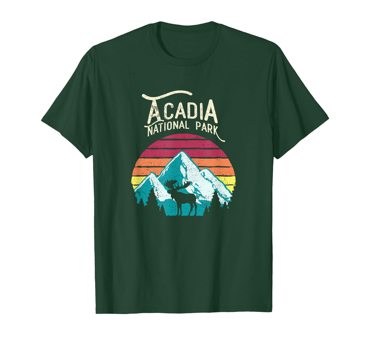 Vintage Acadia National Park, Maine Mountains Moose T Shirt T-Shirt