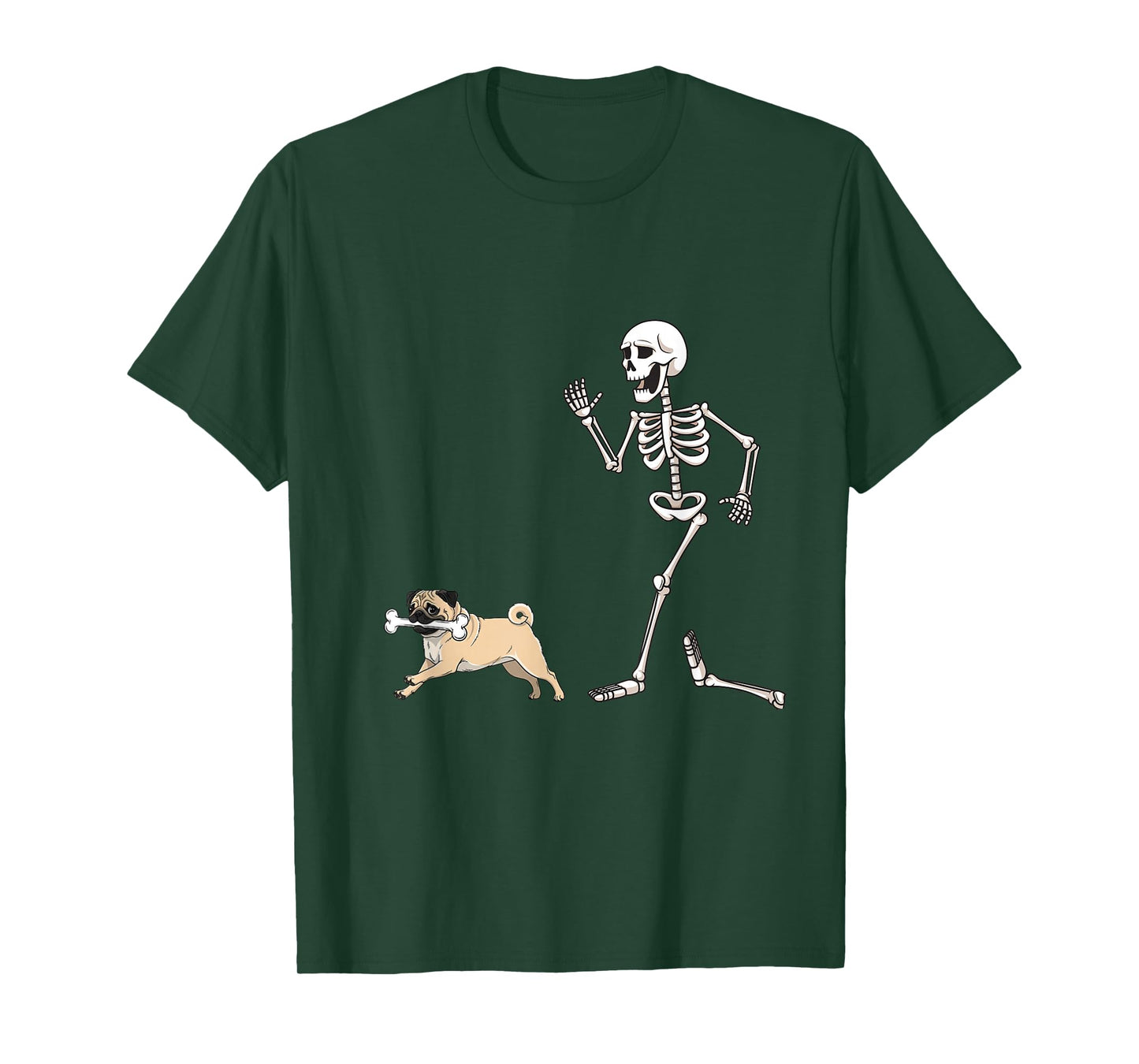 Funny Halloween Pug and Skeleton T-Shirt