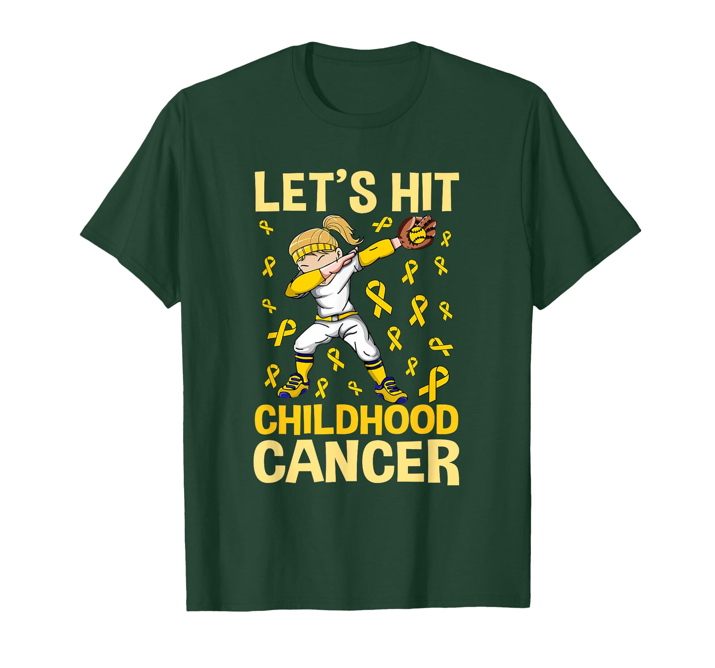 Dabbing Softball Girl Let's Hit Childhood Cancer Awareness T-Shirt