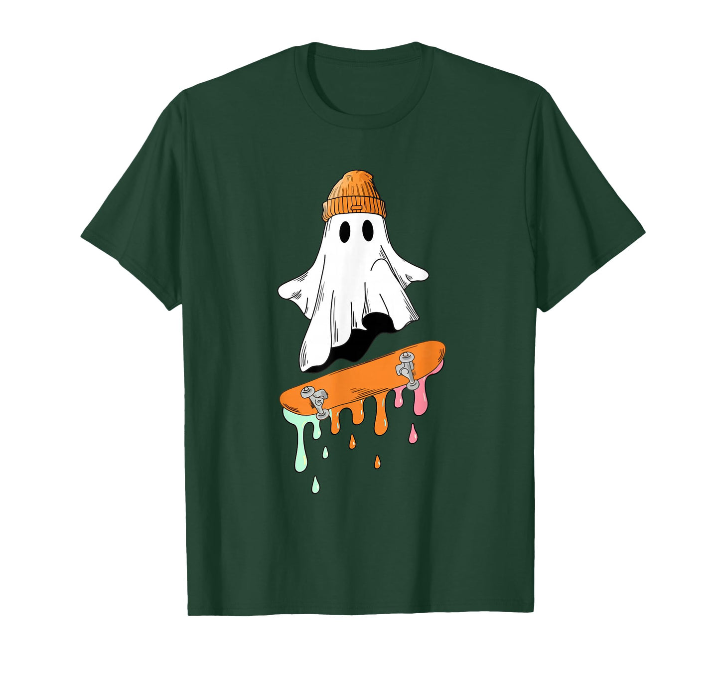 Ghost Skateboard Lazy Halloween Costume Skateboarding Drip T-Shirt