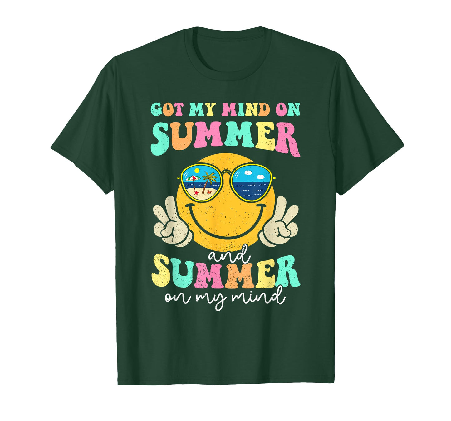 Groovy Happy Face Summer Vibes Got My Mind On Summer Teacher T-Shirt