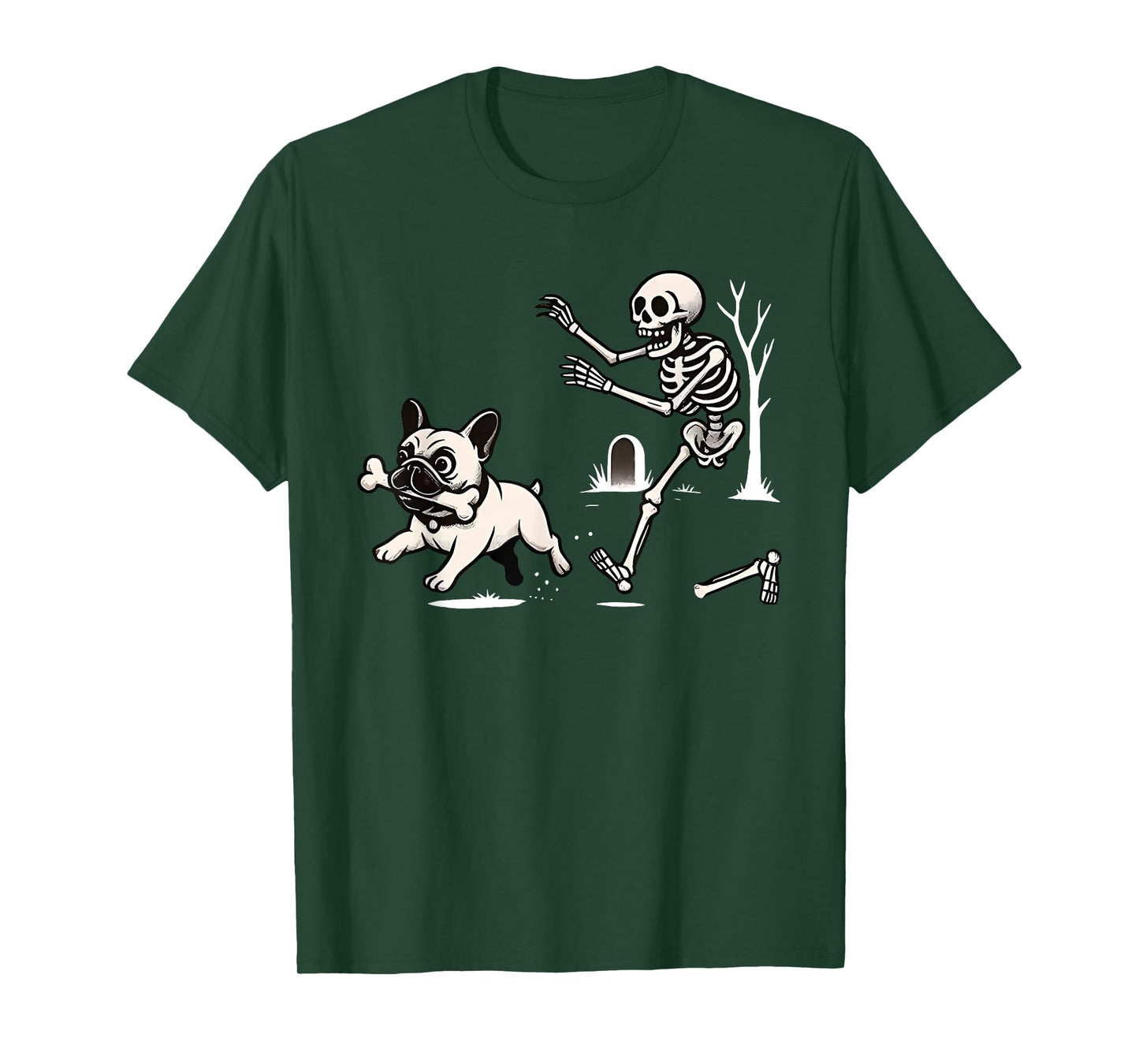 Halloween French Bulldog Skeleton Chasing Dog T-Shirt