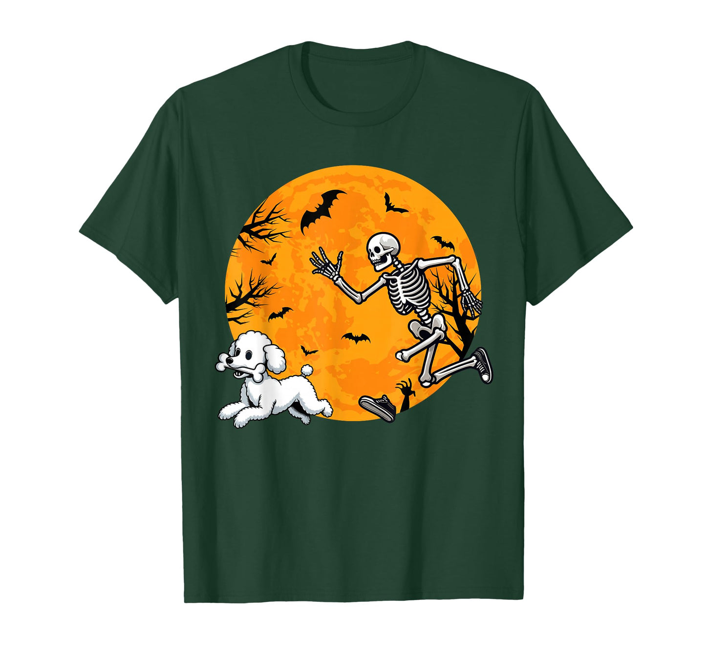 Halloween Dog Skeleton Chasing Dog Halloween Poodle T-Shirt