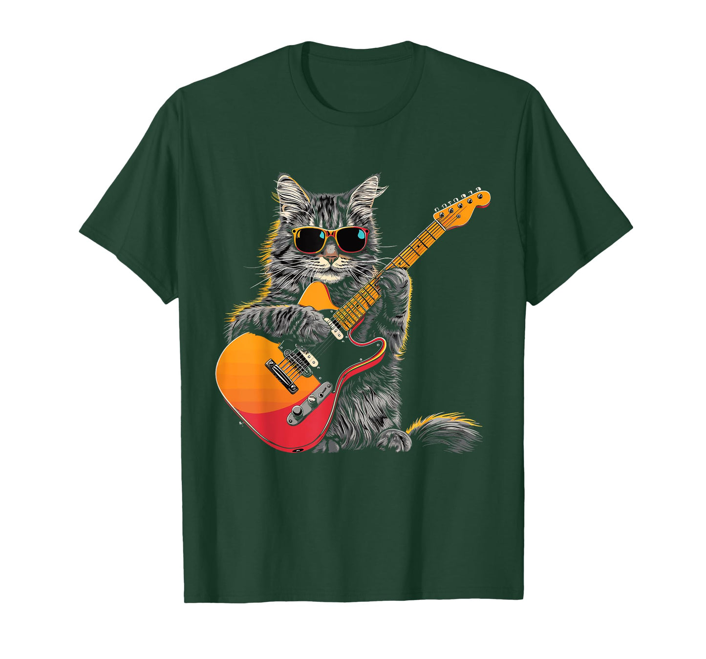 Rock Cat Playing Guitar - Funny cool Guitar Cat T-Shirt for Men Women