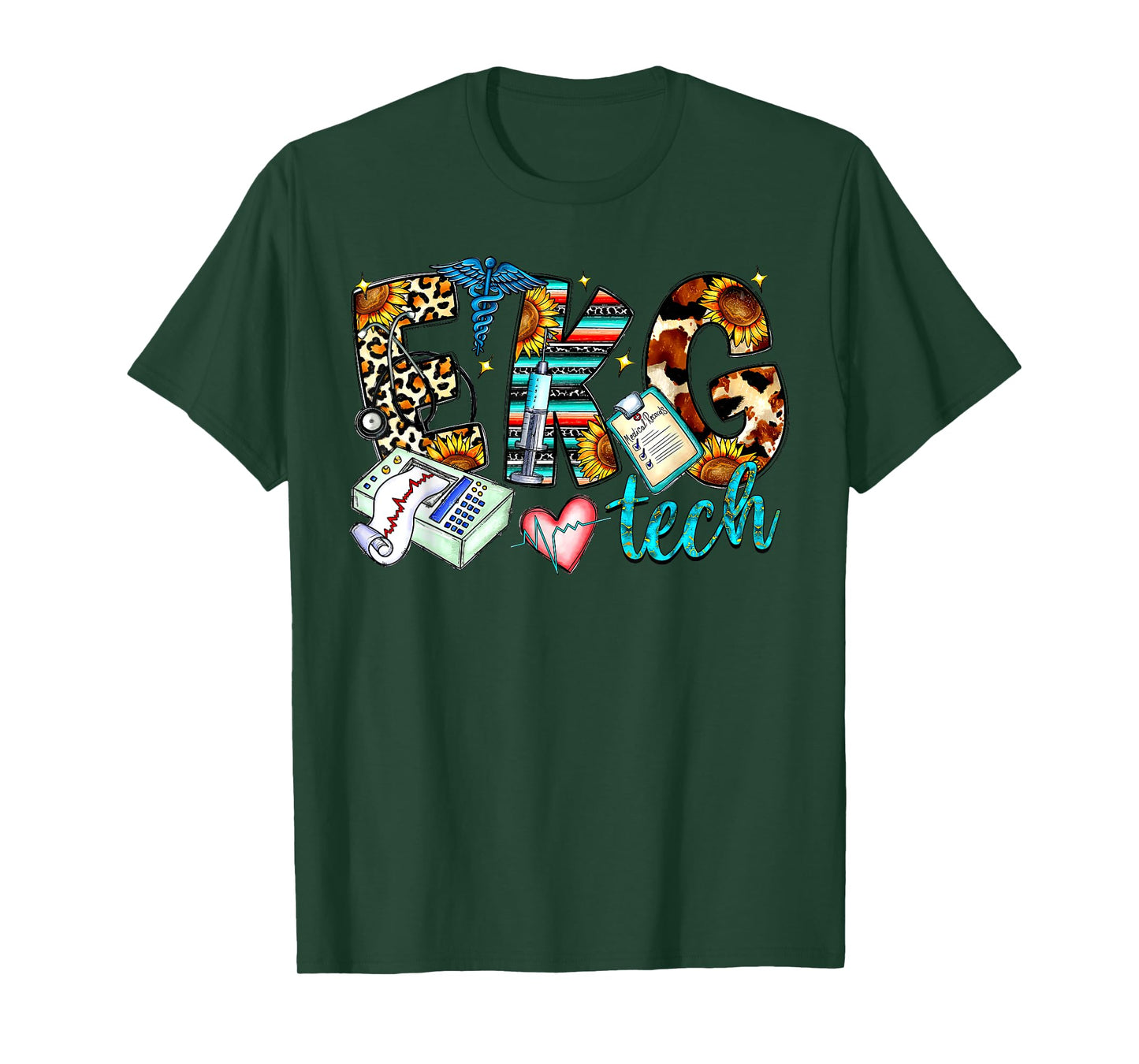 Retro Leopard EKG Tech Apparel Electrocardiogram Specialist T-Shirt