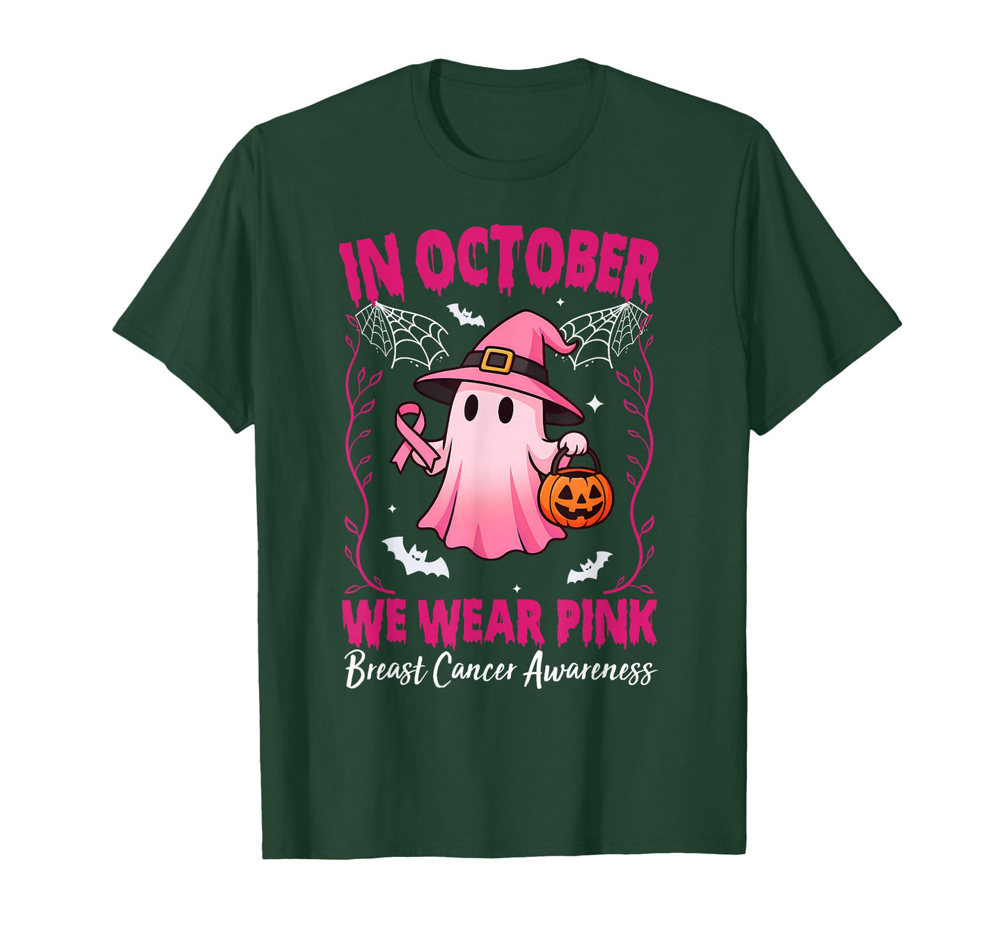 in October We Wear Pink Breast Cancer Awareness Halloween T-Shirt