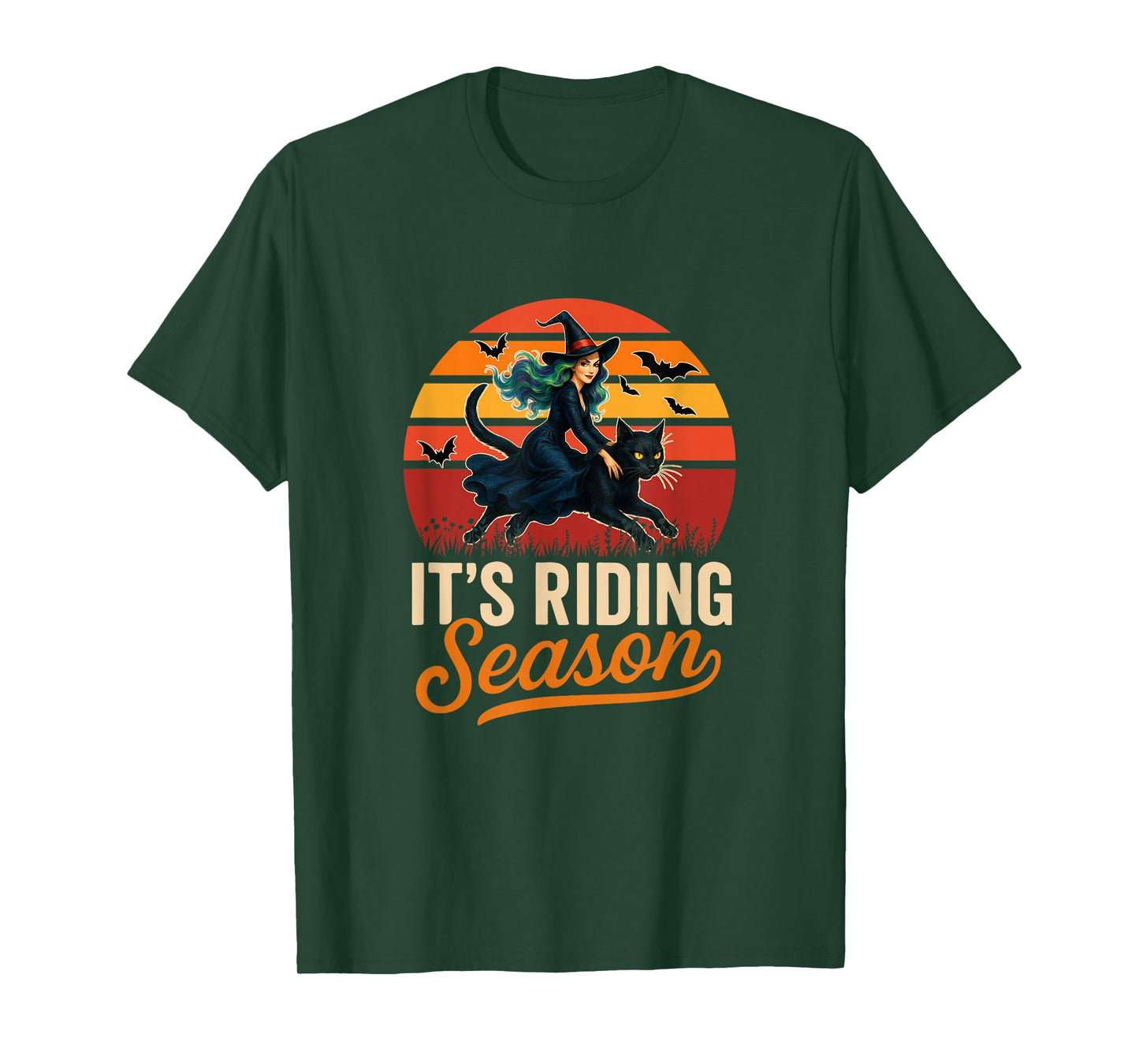 Vintage It's Riding Funny Season Halloween Witch Riding Cat T-Shirt