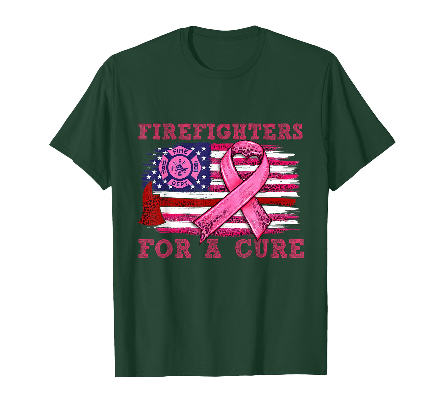 Breast Cancer Awareness Firefighter For a cure American Flag Women Men T-Shirt