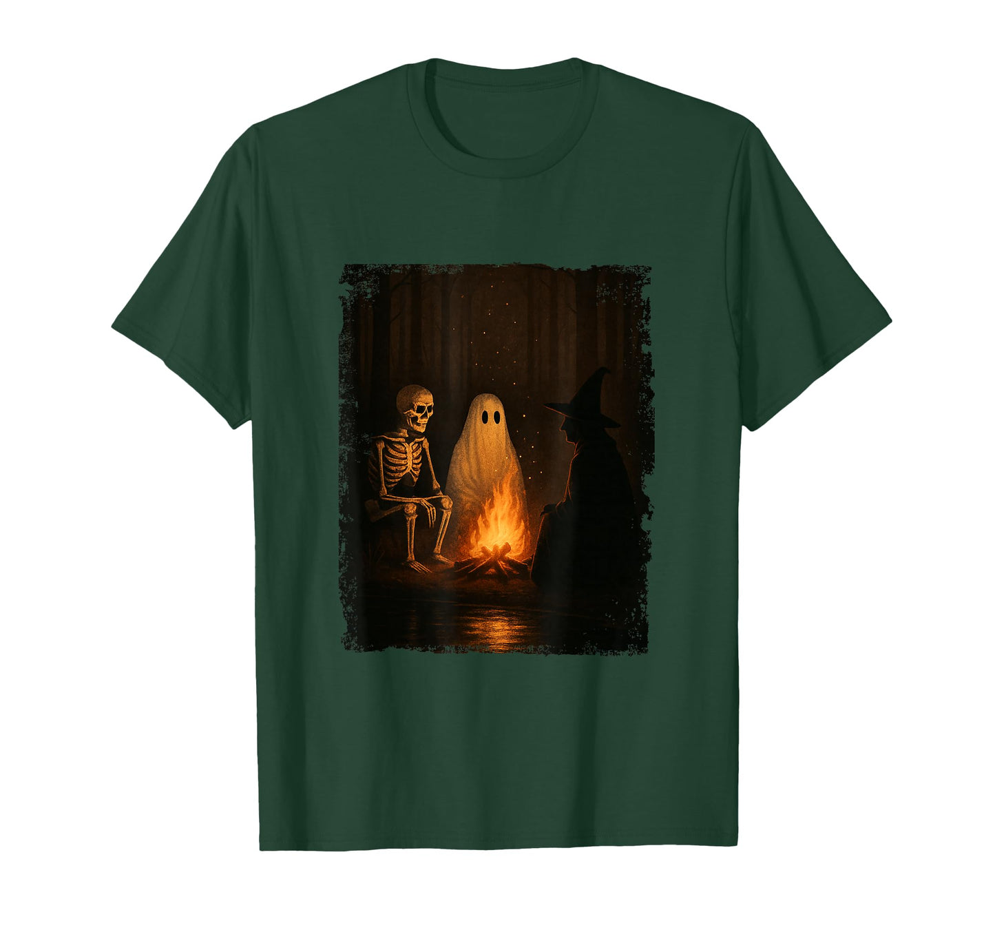 Skeleton Ghost Witch by Fire Camping Gothic Halloween T-Shirt