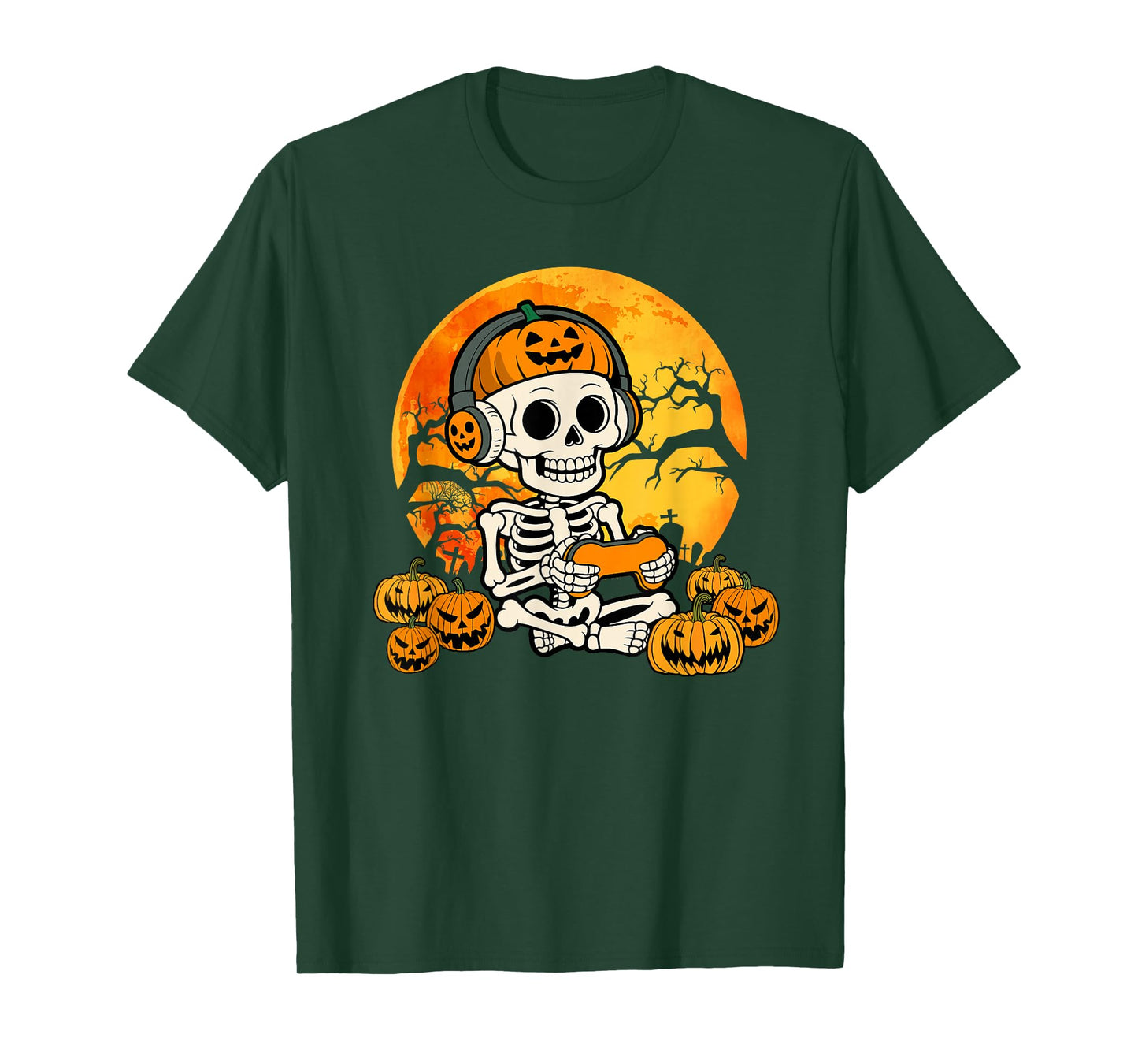 Gamer Spooky Skeleton Gaming Video Games Halloween Boys T-Shirt