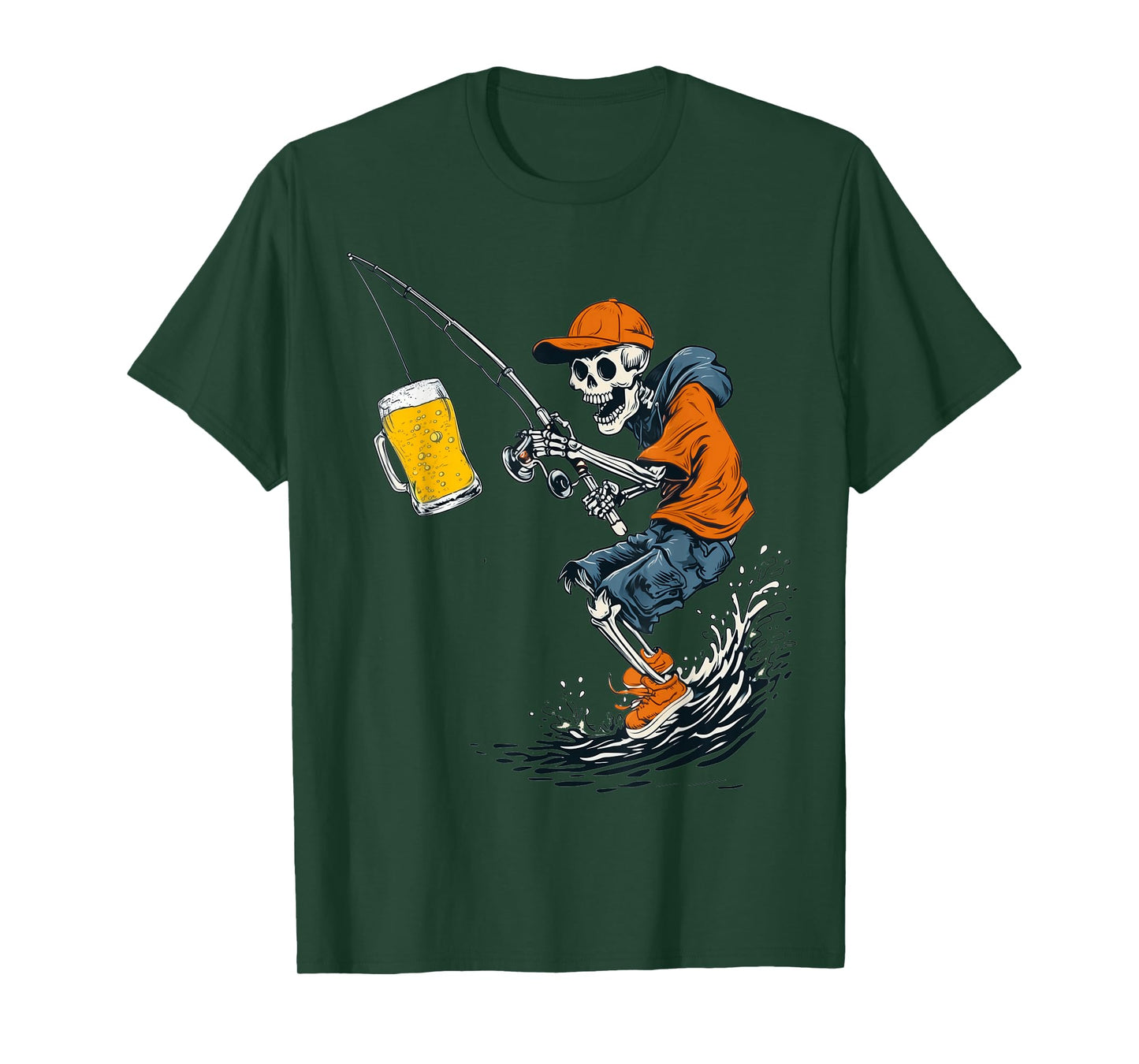 Funny Skeleton Fishing Need Beer Reel Scared Drinking Lover T-Shirt